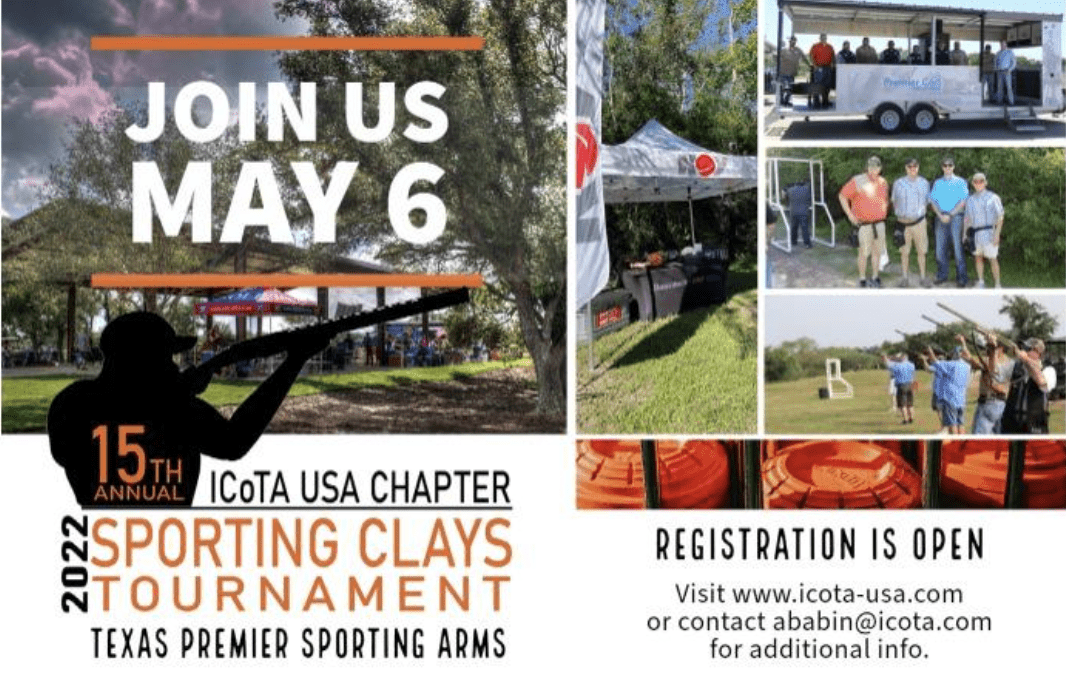 Register Here for the 15th Annual ICoTA USA Chapter Sporting Clays Tournament May 6th – Houston