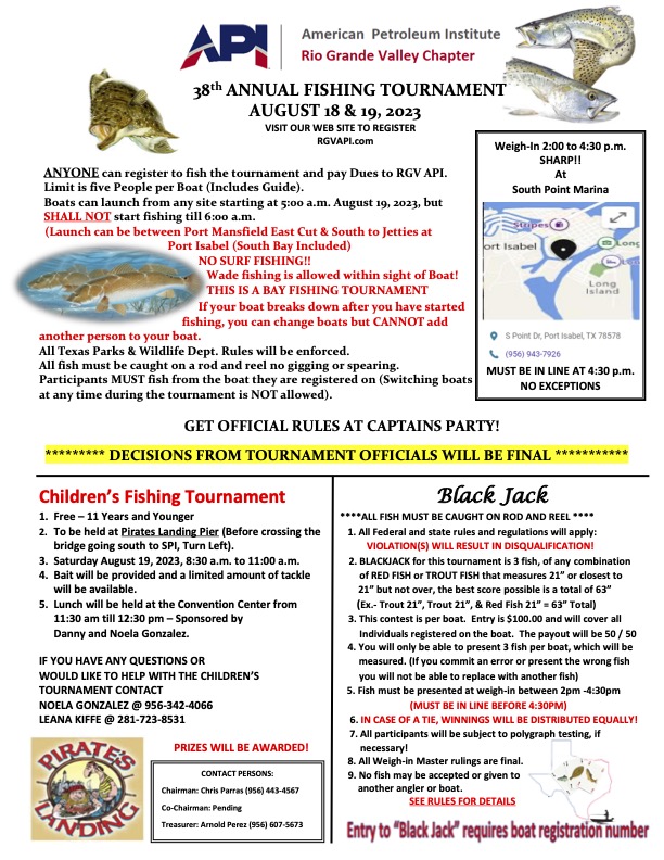 2023 Api Rio Grande Valley Chapter Fishing Tournament