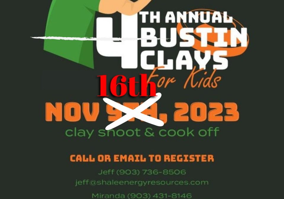 NEW DATE: 4th Annual Bustin Clays for Kids by Shale Energy Resources November 16, 2023 – Permian Basin