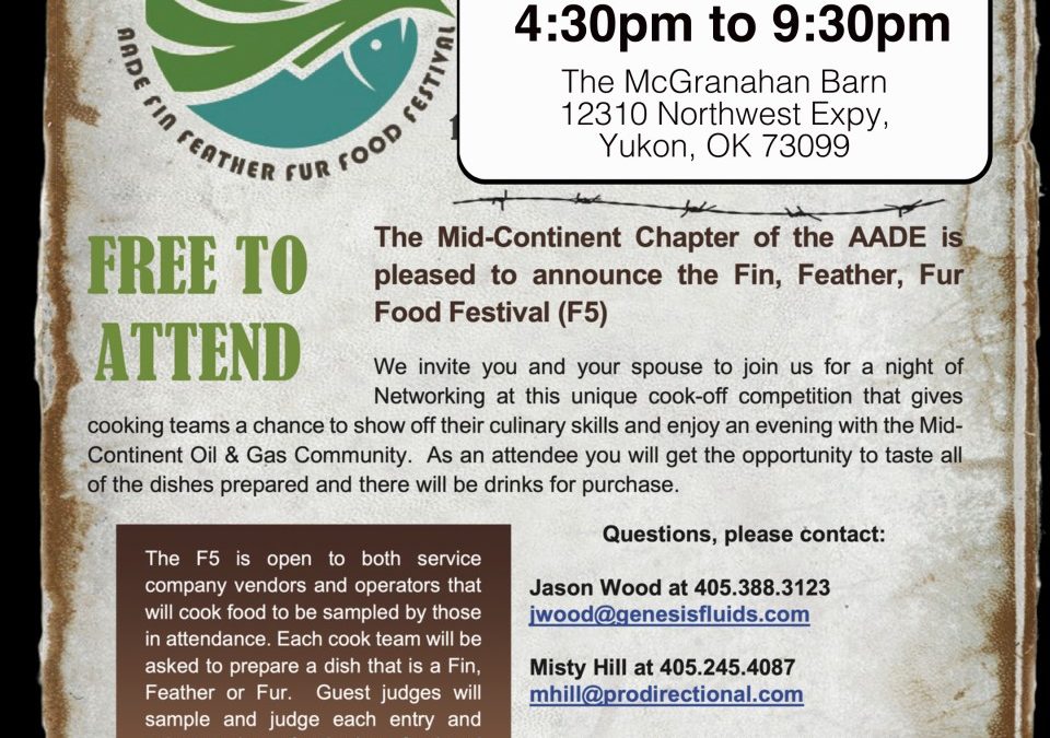 Register Now for the 8th Annual AADE MidCon F5 – Fin, Feather, Fur Food Festival – November 7, 2024 – FREE to Attend