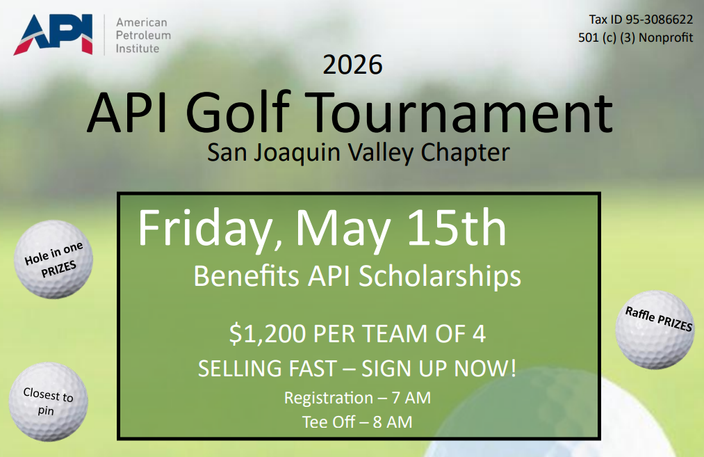 Register Now for the American Petroleum Institute San Juaquin Valley API Golf Tournament 2026 – May 15, 2026 – Bakersfield, CA