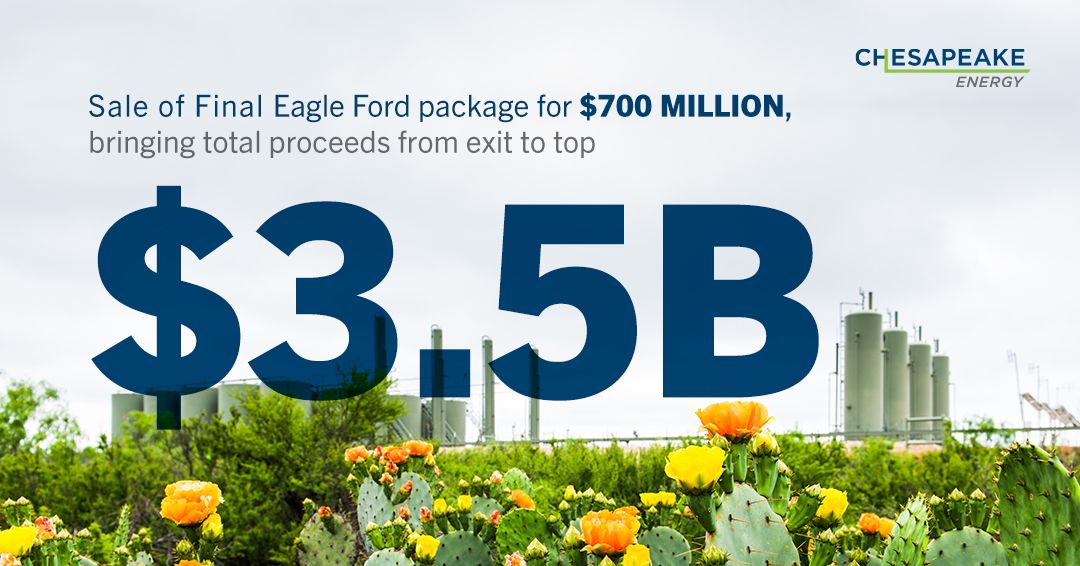 Aug 14: Chesapeake Energy Corporation Announces Sale of Final Eagle Ford Package for $700 Million to SilverBow Resources