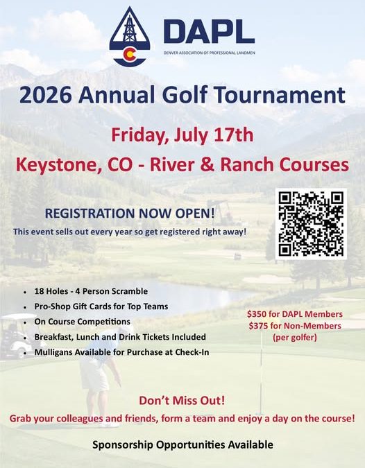 Register Now for the Denver Association of Professional Landmen (DAPL) Annual Golf Tournament – July 17, 2026 – Keystone, CO