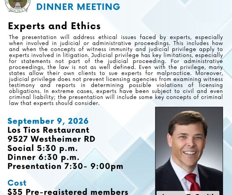 Register Now for the Houston Geological Society (HGS) Environmental and Engineering Dinner Meeting – Sept 9, 2026 – Houston, TX