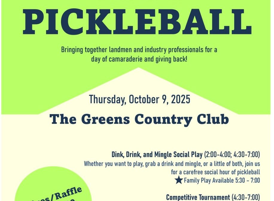Register Now for the Oklahoma City Association of Professional Landmen 2025 Pickleball – October 9, 2025 – Oklahoma City, OK