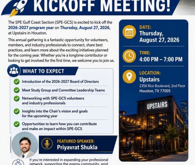 Register Now for the Society of Petroleum Engineers Gulf Coast SPE GCS Annual Kickoff Meeting 2026 – Aug 27, 2026
