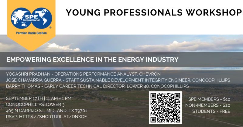 Register for the SPE Permian Basin Section Young Professionals Workshop: Empowering Excellence in the Energy Industry on September 17th, 2024 ~ Midland, TX