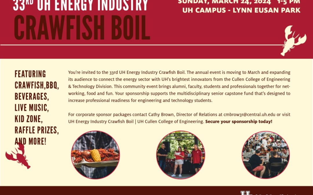 Register Now for the University of Houston (UofH) Industry Crawfish Boil March 24, 2024 – Houston